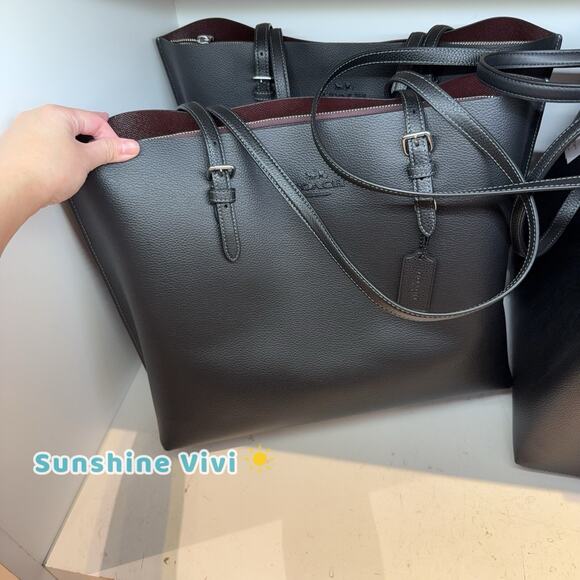 NWT COACH Mollie Leather Tote Large Size CV968 Silver/Black - Picture 1 of 10